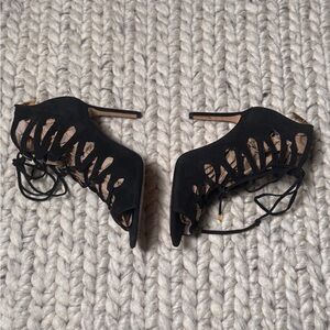 Louise et Cie Black Lace-Up Bootie Heels